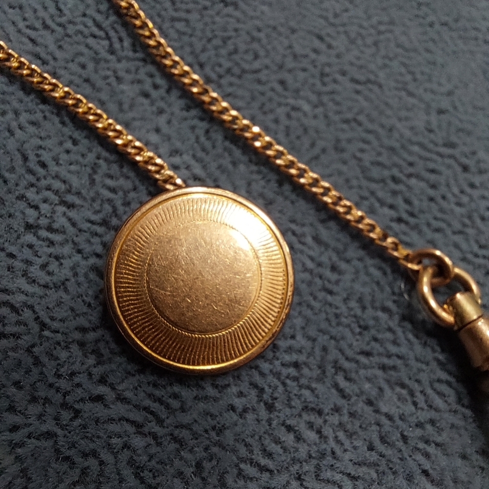 Antique Gold Filled Button Type Key Fob and Chain, Estate Jewelry